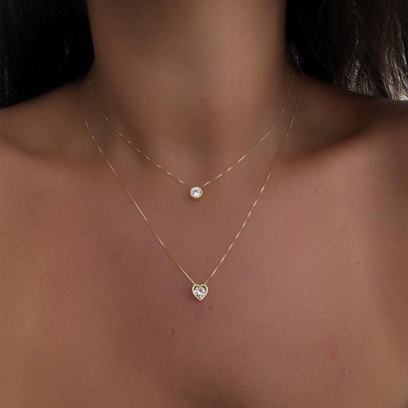 Luxury Double Layer Heart-Shaped Round Cut Glitter zirconia Necklace For Women Jewelry Gift