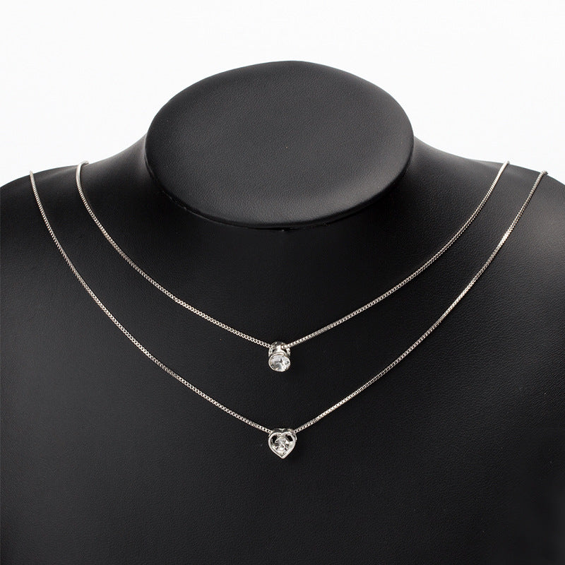 Luxury Double Layer Heart-Shaped Round Cut Glitter zirconia Necklace For Women Jewelry Gift