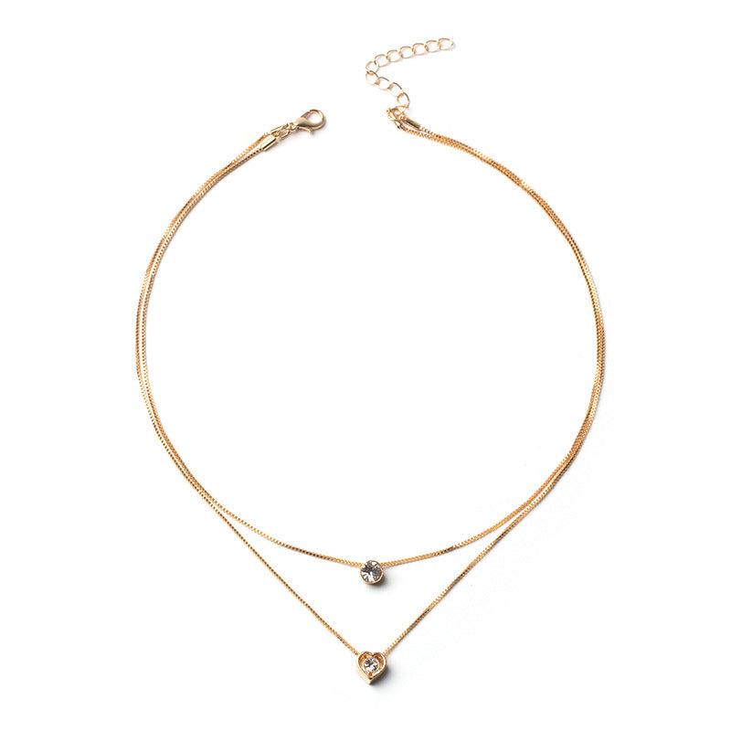 Luxury Double Layer Heart-Shaped Round Cut Glitter zirconia Necklace For Women Jewelry Gift
