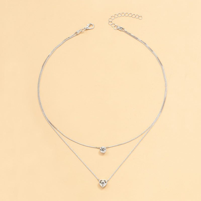 Luxury Double Layer Heart-Shaped Round Cut Glitter zirconia Necklace For Women Jewelry Gift