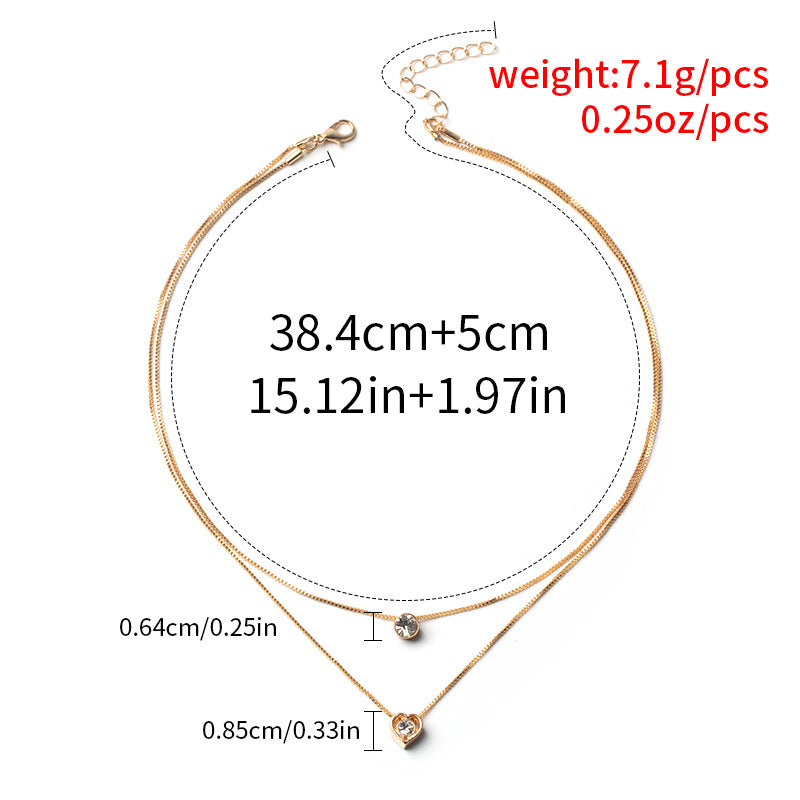 Luxury Double Layer Heart-Shaped Round Cut Glitter zirconia Necklace For Women Jewelry Gift