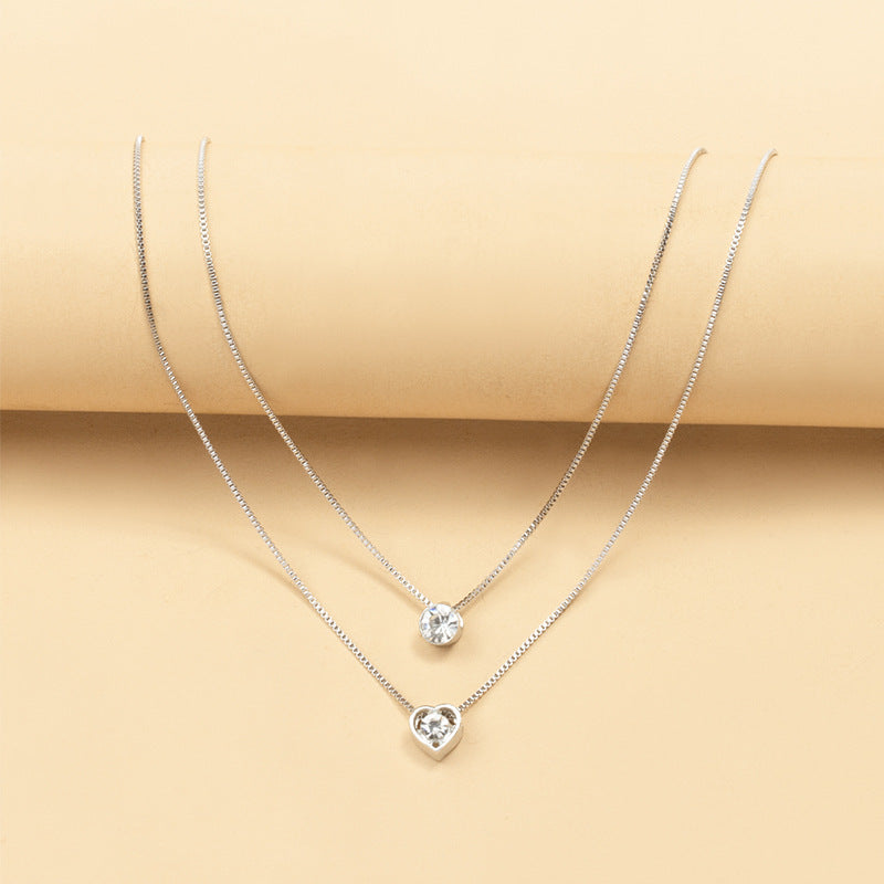 Luxury Double Layer Heart-Shaped Round Cut Glitter zirconia Necklace For Women Jewelry Gift