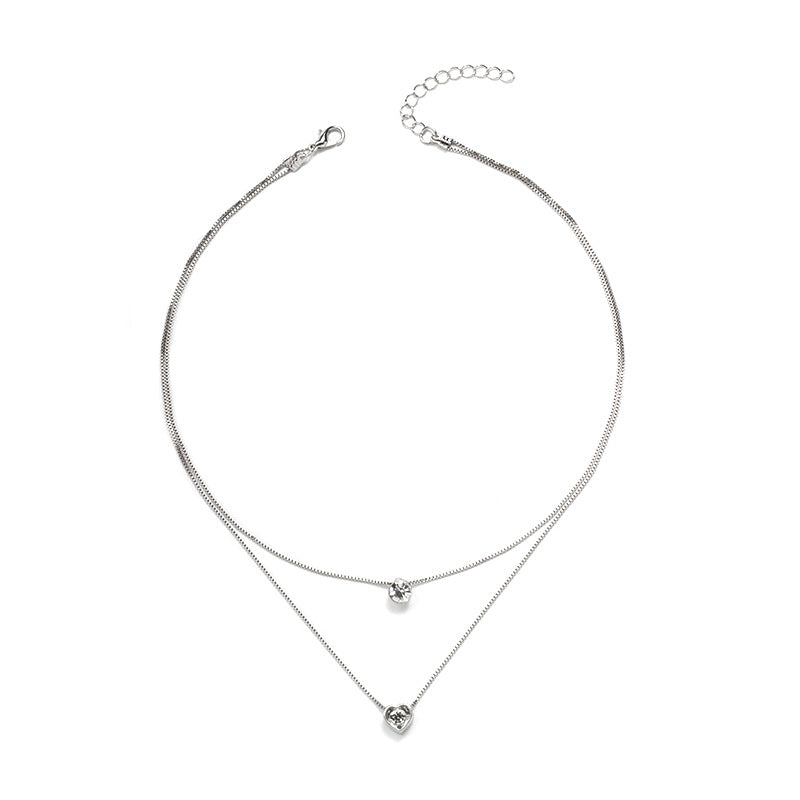 Luxury Double Layer Heart-Shaped Round Cut Glitter zirconia Necklace For Women Jewelry Gift