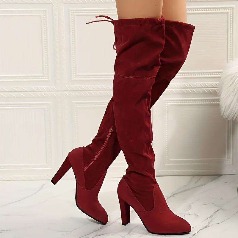 Women's High Heel Over-the-Knee Boots, Elegant Fashion Ultra-High Solid Color Long Riding Stiefels, Comfortable Furry Chunky Heeled Knee-High, Winter Boots For Women, Shoes For Women, High Heel Boots For Women, Cowgirl Boots,