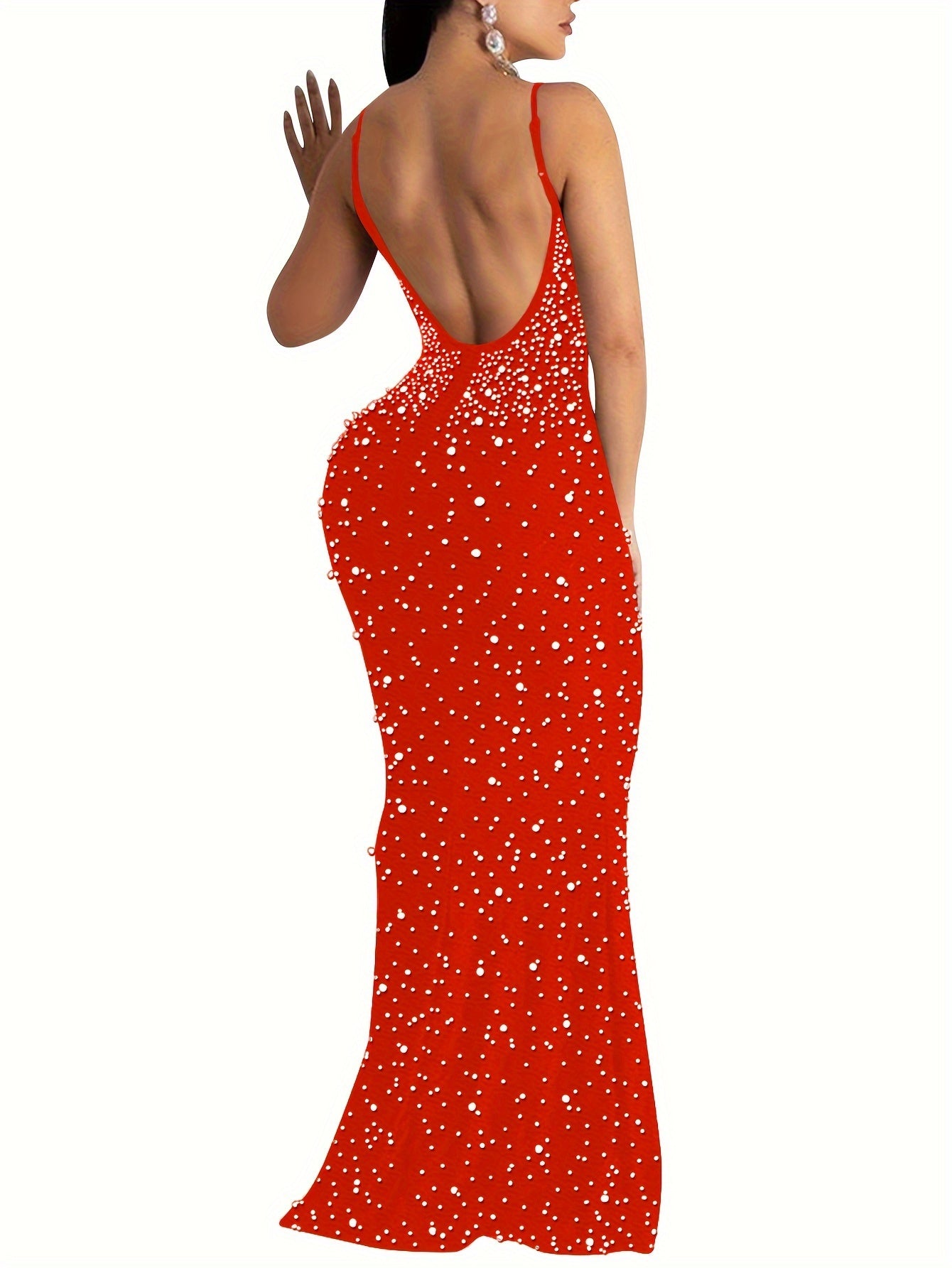 Women's Sexy Mermaid Evening Gown - Long Sleeve-Like Strapless Spaghetti Strap Sparkling Crystal-dorned Bodycon Dress, -Length Formal Party Wedding Prom Dress, Machine Washable Black with Back Zipper Closure, Elegant Dresses
