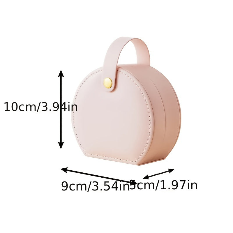 Semi-round travel jewelry set - stylish faux leather bag, pu material, secure zip closing rings, earrings and necklaces - the perfect gift for women, Jewelry Boxes