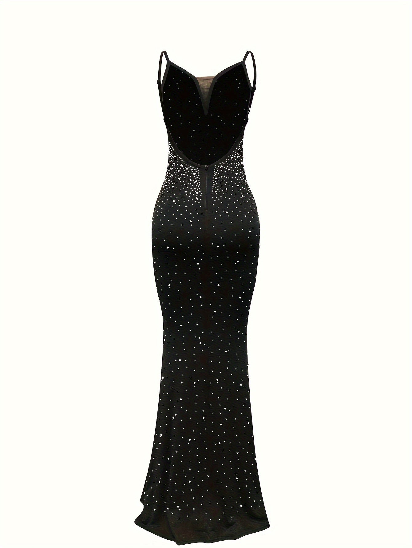 Women's Sexy Mermaid Evening Gown - Long Sleeve-Like Strapless Spaghetti Strap Sparkling Crystal-dorned Bodycon Dress, -Length Formal Party Wedding Prom Dress, Machine Washable Black with Back Zipper Closure, Elegant Dresses