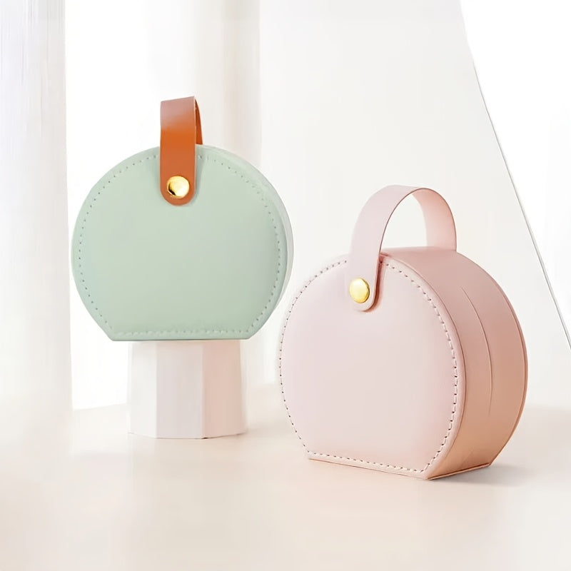 Semi-round travel jewelry set - stylish faux leather bag, pu material, secure zip closing rings, earrings and necklaces - the perfect gift for women, Jewelry Boxes