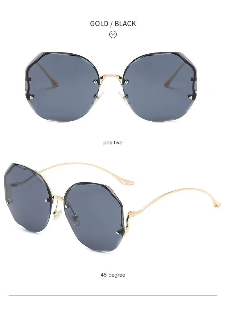 Fashion Rimless Sunglasses for Women/Men Colour Polygonal Large Frame Gradient Sunscreen Eyeglasses Очки Солнечные Женские