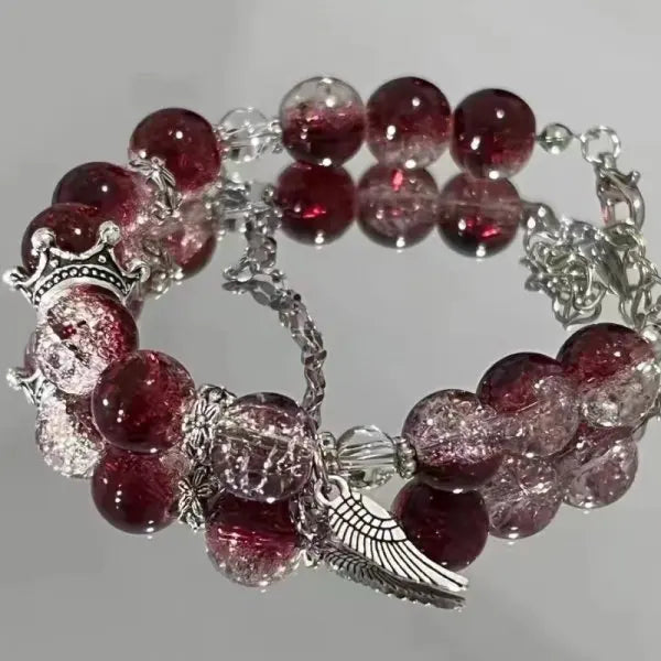 Light Luxury Purple Glass Crystal Beaded Bracelets for Women Chic Butterfly Tassel Pendant Bracelets Sweet Girl Wrist Jewelry