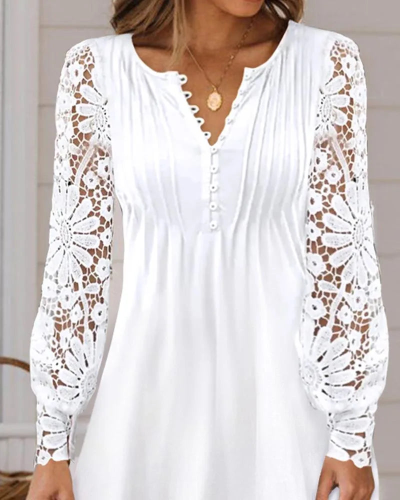 Spring and summer women's clothing new style fashionable temperament casual sexy commuting lace long sleeved dress