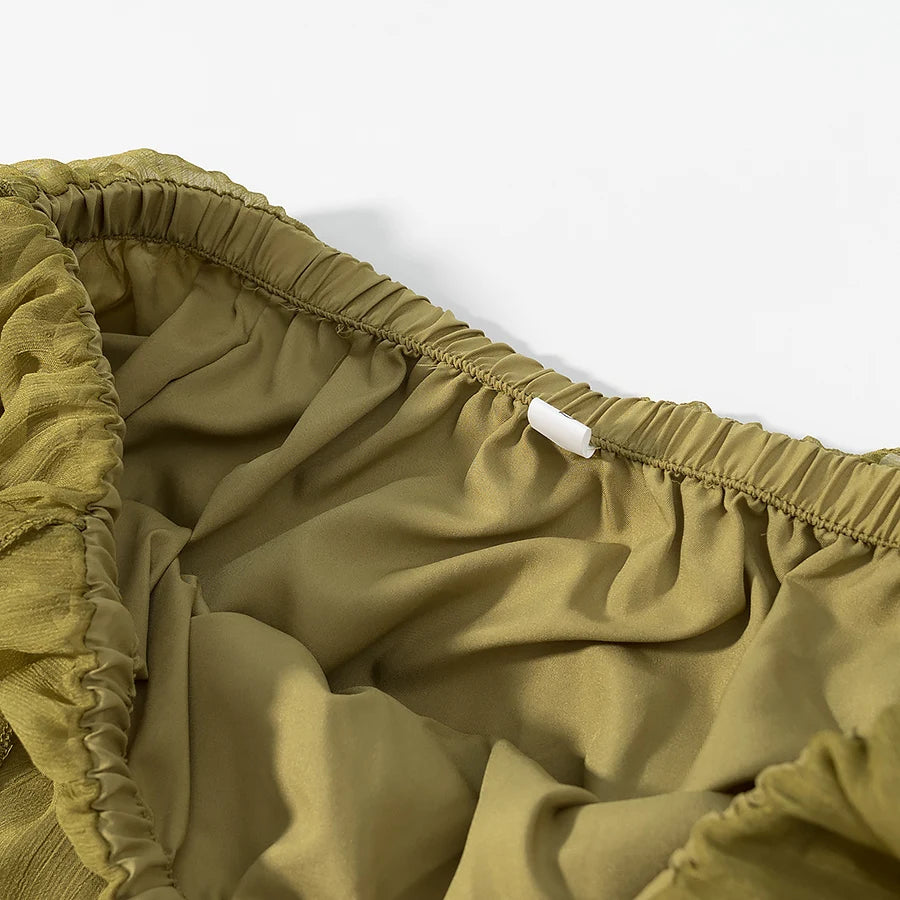 European style new women's clothing fashionable and versatile temperament simple solid color loose slim ruffled waist skirt