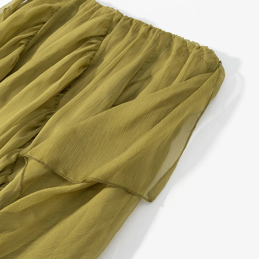 European style new women's clothing fashionable and versatile temperament simple solid color loose slim ruffled waist skirt