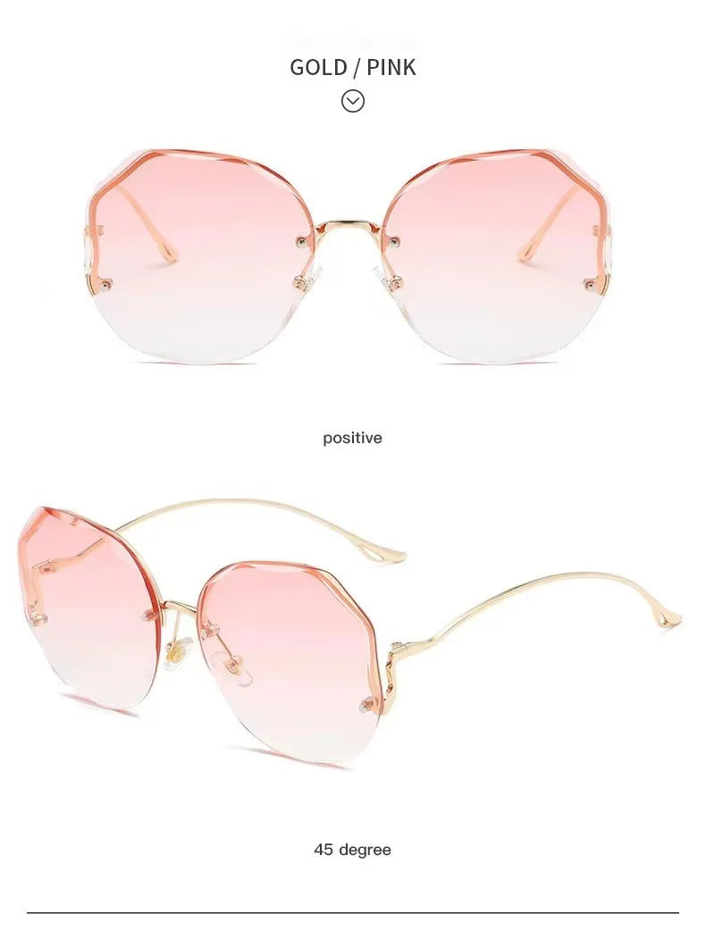 Fashion Rimless Sunglasses for Women/Men Colour Polygonal Large Frame Gradient Sunscreen Eyeglasses Очки Солнечные Женские