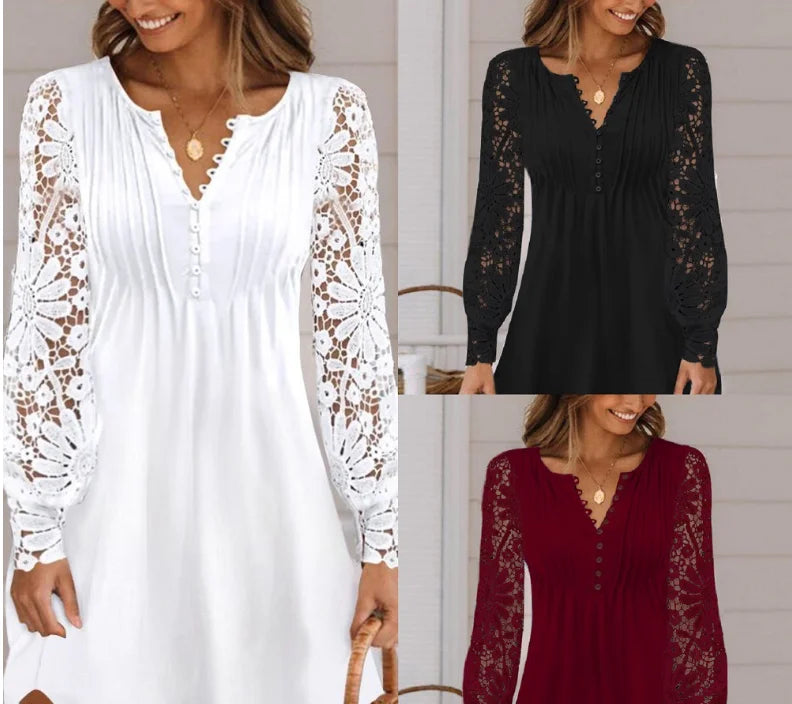 Spring and summer women's clothing new style fashionable temperament casual sexy commuting lace long sleeved dress