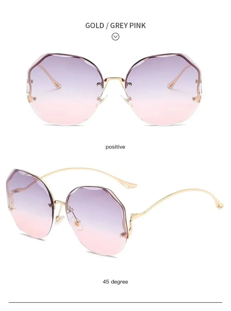 Fashion Rimless Sunglasses for Women/Men Colour Polygonal Large Frame Gradient Sunscreen Eyeglasses Очки Солнечные Женские