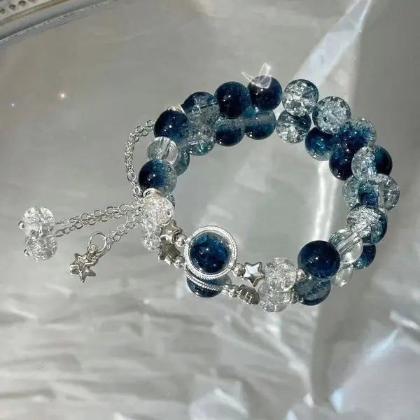 Light Luxury Purple Glass Crystal Beaded Bracelets for Women Chic Butterfly Tassel Pendant Bracelets Sweet Girl Wrist Jewelry