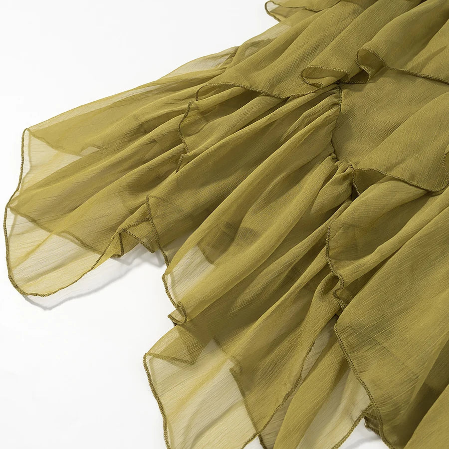 European style new women's clothing fashionable and versatile temperament simple solid color loose slim ruffled waist skirt