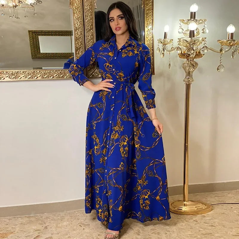 Women's Fashion  New Sexy Elegant Dress Temperament Digital Printing  Long Shirt Dress Women's Elegant Commuter Casual Dress