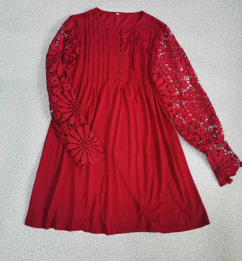 Spring and summer women's clothing new style fashionable temperament casual sexy commuting lace long sleeved dress