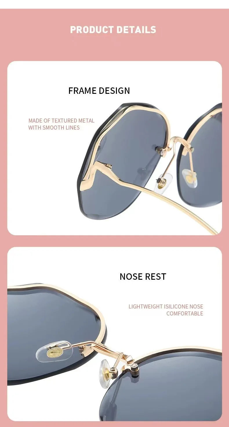 Fashion Rimless Sunglasses for Women/Men Colour Polygonal Large Frame Gradient Sunscreen Eyeglasses Очки Солнечные Женские