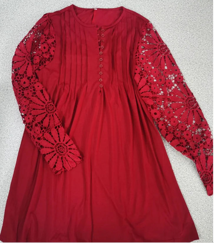 Spring and summer women's clothing new style fashionable temperament casual sexy commuting lace long sleeved dress