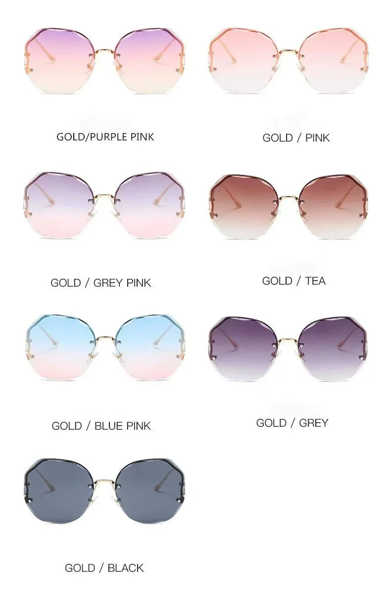 Fashion Rimless Sunglasses for Women/Men Colour Polygonal Large Frame Gradient Sunscreen Eyeglasses Очки Солнечные Женские
