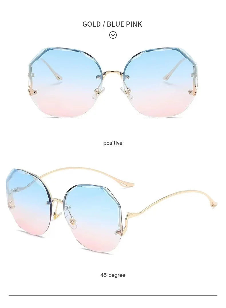 Fashion Rimless Sunglasses for Women/Men Colour Polygonal Large Frame Gradient Sunscreen Eyeglasses Очки Солнечные Женские