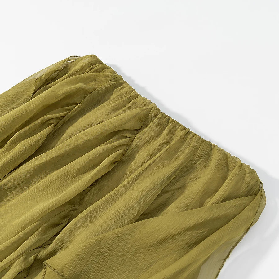 European style new women's clothing fashionable and versatile temperament simple solid color loose slim ruffled waist skirt