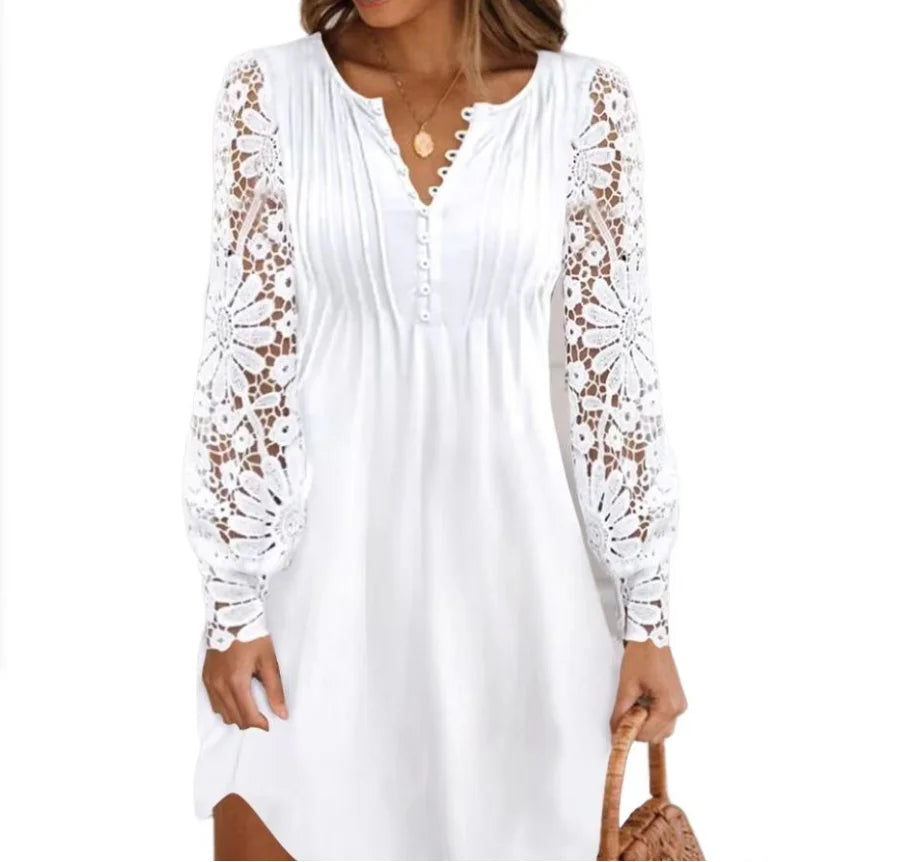 Spring and summer women's clothing new style fashionable temperament casual sexy commuting lace long sleeved dress
