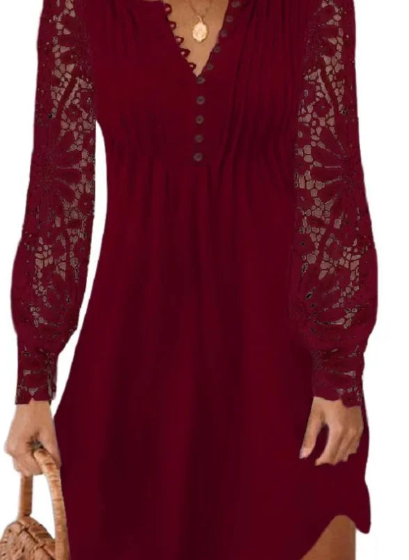 Spring and summer women's clothing new style fashionable temperament casual sexy commuting lace long sleeved dress