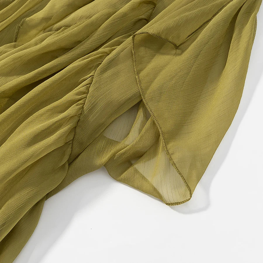 European style new women's clothing fashionable and versatile temperament simple solid color loose slim ruffled waist skirt