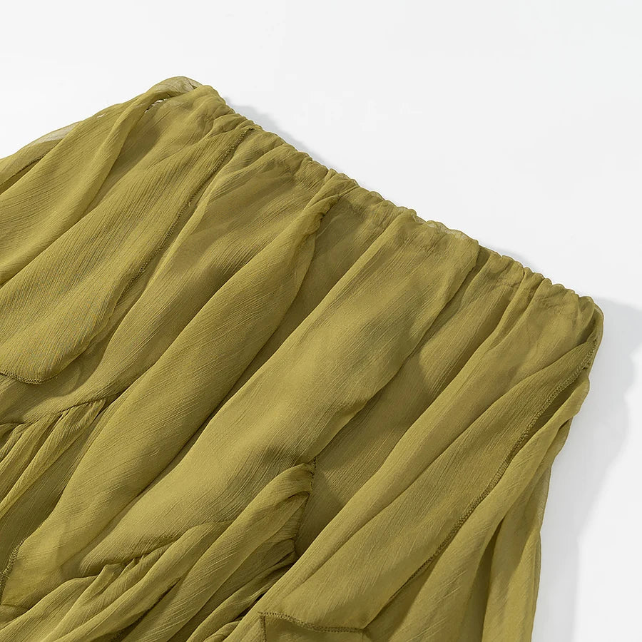 European style new women's clothing fashionable and versatile temperament simple solid color loose slim ruffled waist skirt