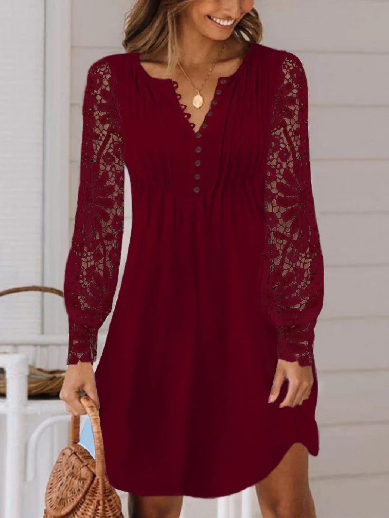 Spring and summer women's clothing new style fashionable temperament casual sexy commuting lace long sleeved dress