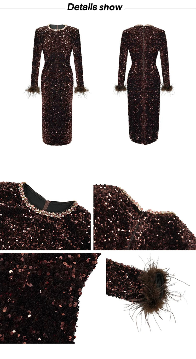 Women's Clothing Luxury Retro Prom Dress Female Elegant Elastic Velvet Fur Long Sleeve Bodyocn Robe Lady Cocktail Party Vestidos