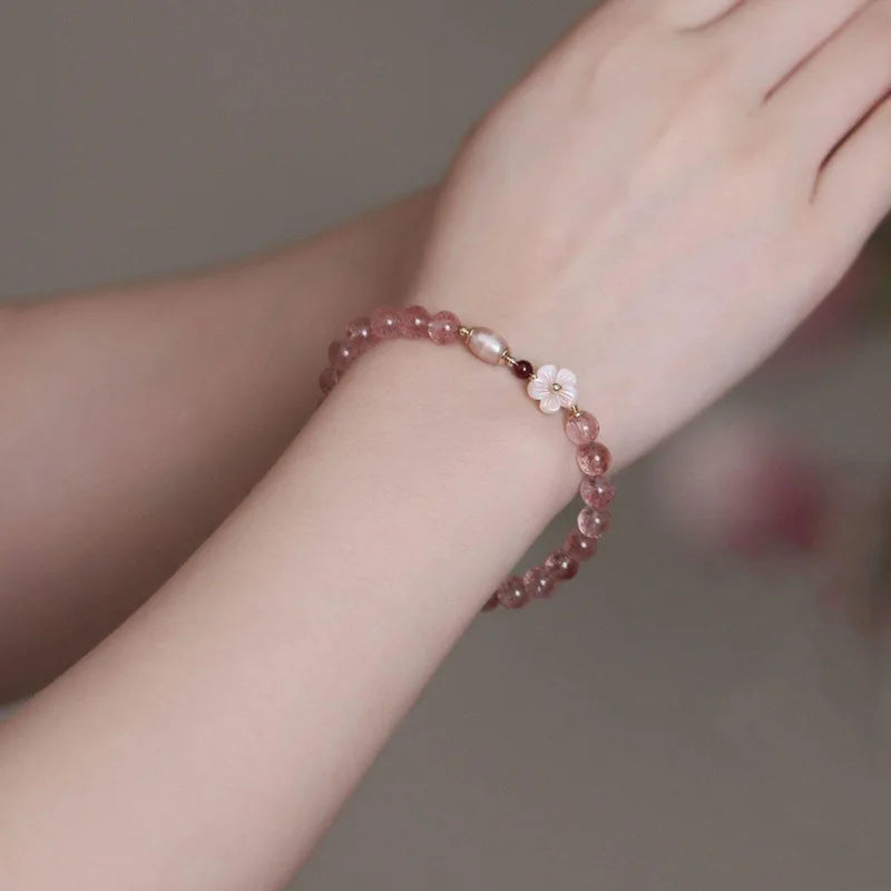 Light Luxury Purple Glass Crystal Beaded Bracelets for Women Chic Butterfly Tassel Pendant Bracelets Sweet Girl Wrist Jewelry