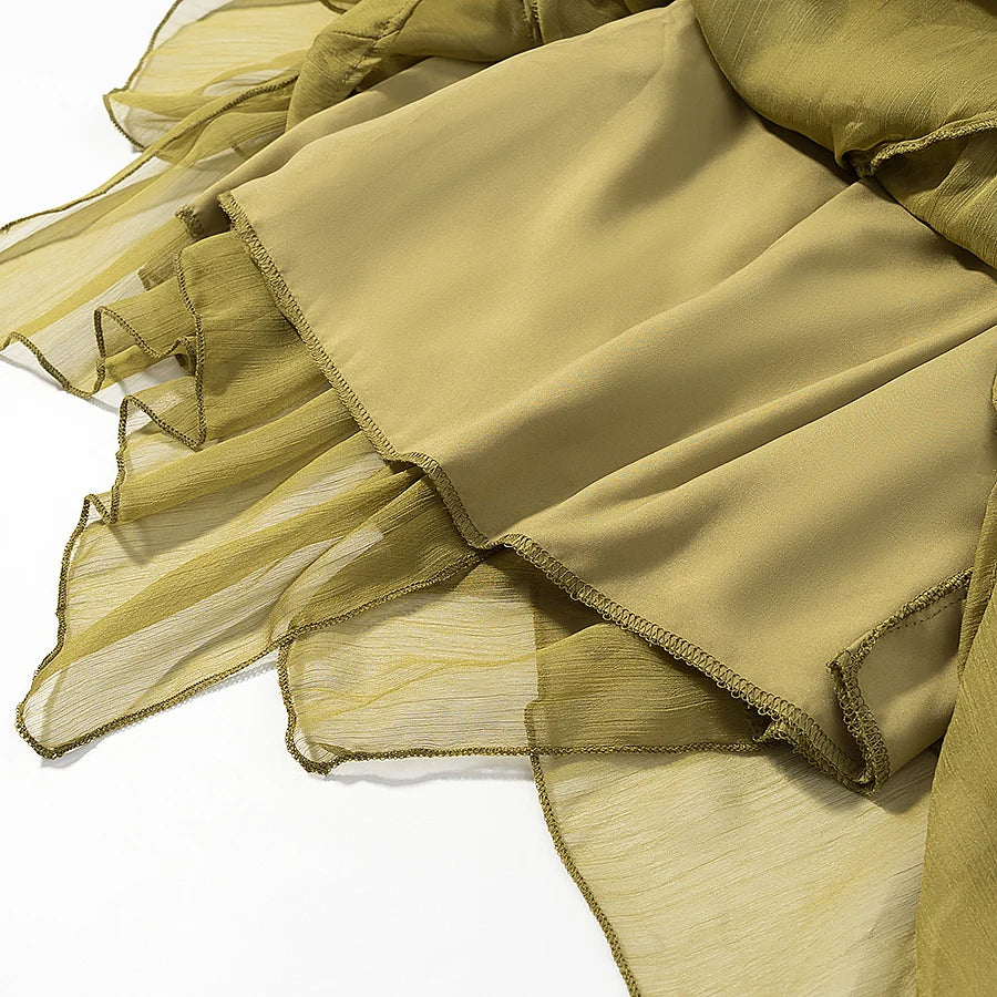 European style new women's clothing fashionable and versatile temperament simple solid color loose slim ruffled waist skirt