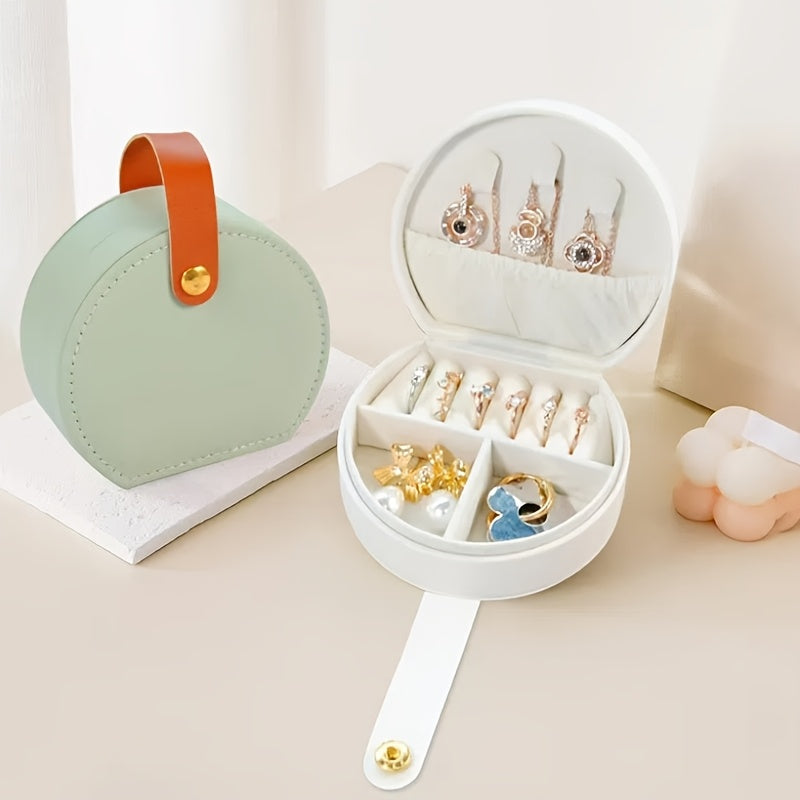 Semi-round travel jewelry set - stylish faux leather bag, pu material, secure zip closing rings, earrings and necklaces - the perfect gift for women, Jewelry Boxes