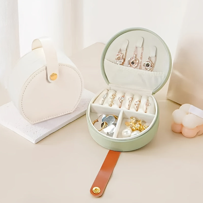 Semi-round travel jewelry set - stylish faux leather bag, pu material, secure zip closing rings, earrings and necklaces - the perfect gift for women, Jewelry Boxes