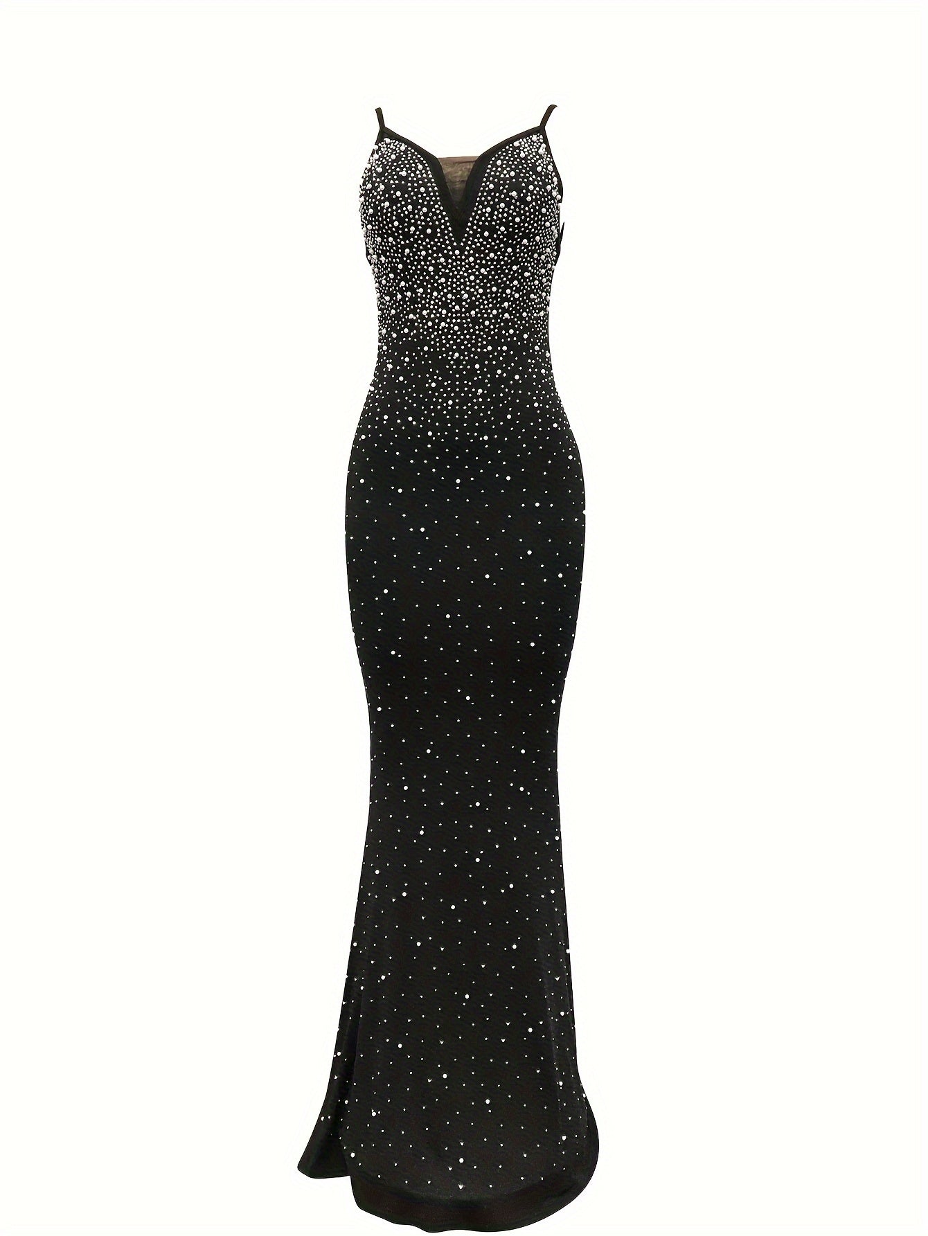 Women's Sexy Mermaid Evening Gown - Long Sleeve-Like Strapless Spaghetti Strap Sparkling Crystal-dorned Bodycon Dress, -Length Formal Party Wedding Prom Dress, Machine Washable Black with Back Zipper Closure, Elegant Dresses