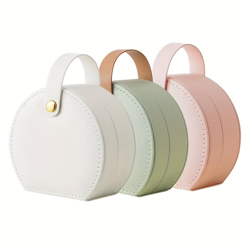 Semi-round travel jewelry set - stylish faux leather bag, pu material, secure zip closing rings, earrings and necklaces - the perfect gift for women, Jewelry Boxes