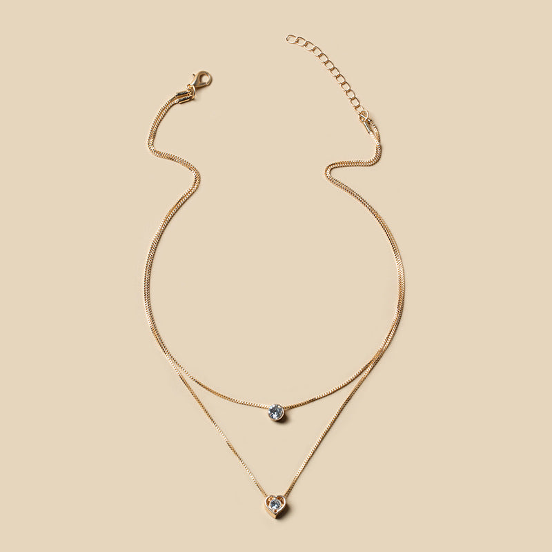 Luxury Double Layer Heart-Shaped Round Cut Glitter zirconia Necklace For Women Jewelry Gift