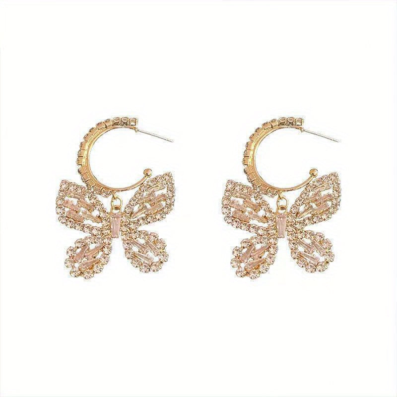 1 Pair of Alloy Inlay Sparkling Rhinestone Butterfly Hoop Earrings for Women, Jewelry Suitable for All Occasions, Exquisite Gift for Girls and Women Without Gift Box