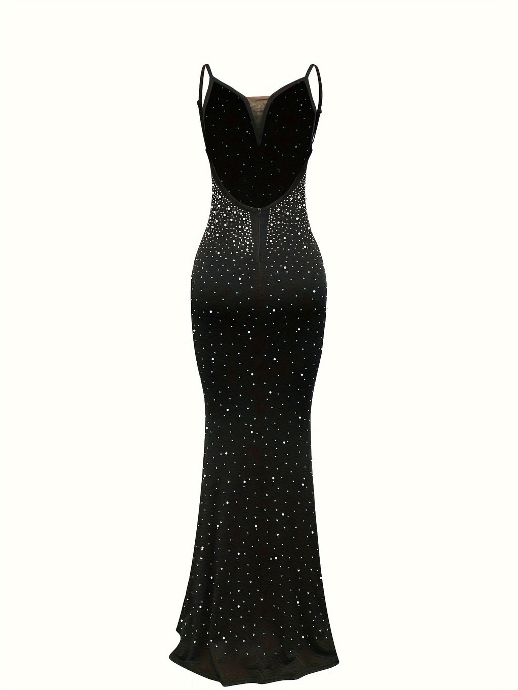 Women's Sexy Mermaid Evening Gown - Long Sleeve-Like Strapless Spaghetti Strap Sparkling Crystal-dorned Bodycon Dress, -Length Formal Party Wedding Prom Dress, Machine Washable Black with Back Zipper Closure, Elegant Dresses