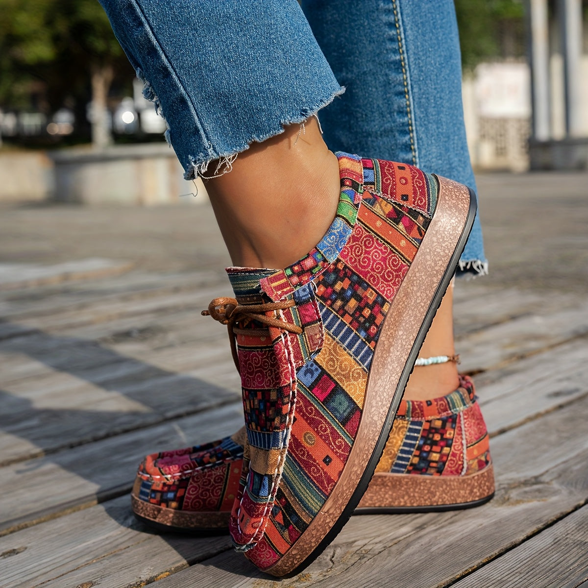 BYZI Women's Lightweight Mosaic Pattern Slip-Resistant Arch Sneakers - Vibrant Multicolor Ethnic Design (Turquoise/Pink/Orange/Blue/Black/Red/Golden/Brown) - All-Season Casual & Semi-Formal Shoes with Cushioned Insole & PU So