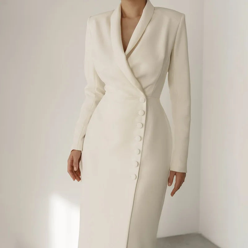 2025 Female White Dress,Spring European and American Women's  Clothing,Long Sleeve Button Dresses