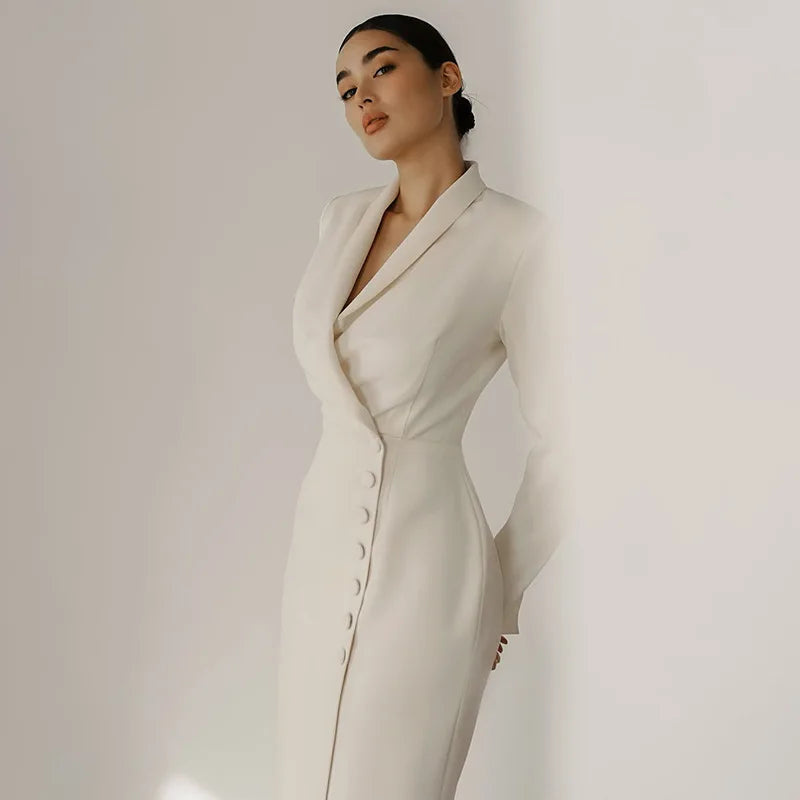 2025 Female White Dress,Spring European and American Women's  Clothing,Long Sleeve Button Dresses