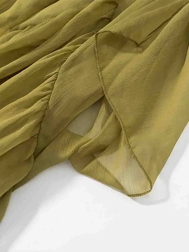 European style new women's clothing fashionable and versatile temperament simple solid color loose slim ruffled waist skirt