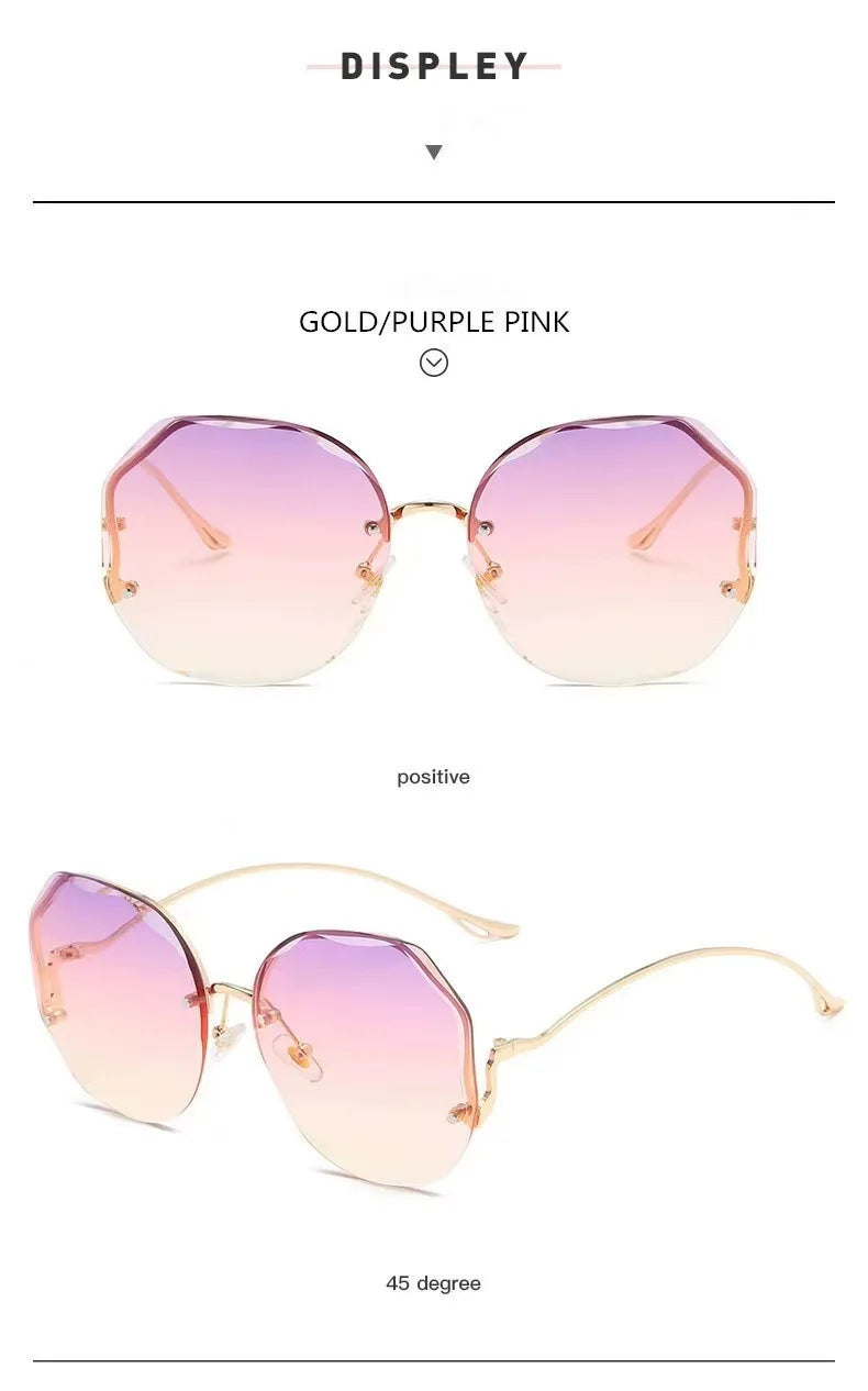 Fashion Rimless Sunglasses for Women/Men Colour Polygonal Large Frame Gradient Sunscreen Eyeglasses Очки Солнечные Женские