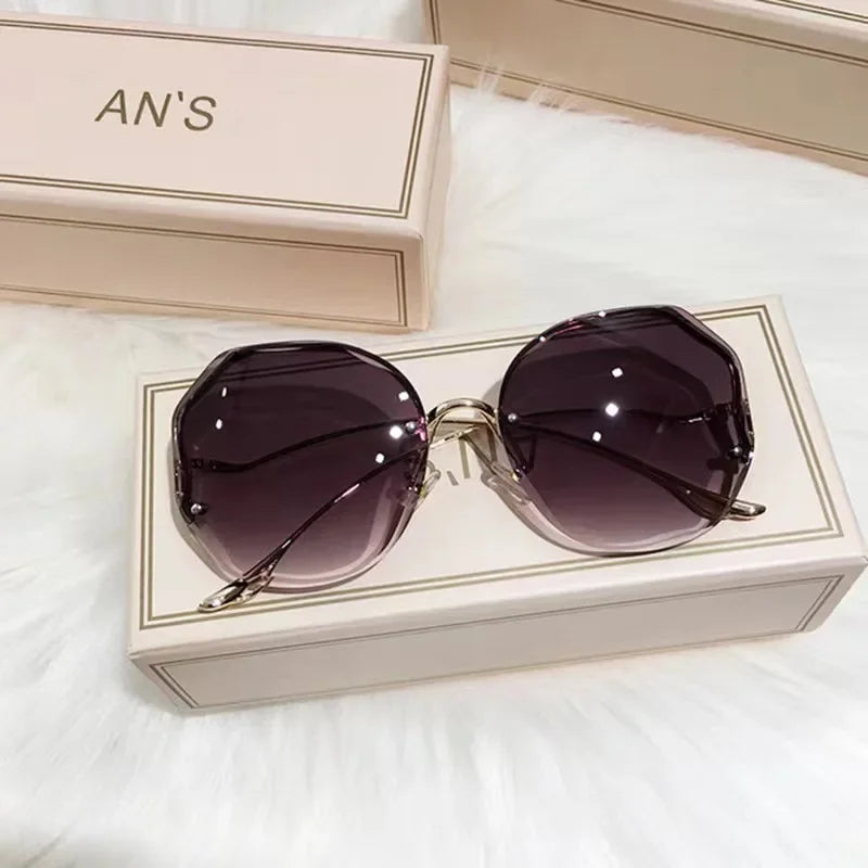 Fashion Rimless Sunglasses for Women/Men Colour Polygonal Large Frame Gradient Sunscreen Eyeglasses Очки Солнечные Женские